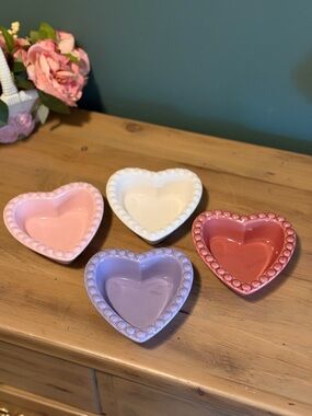 Williams Sonoma Heart Ramekins Set 4 Beaded Pink Purple Lover Era